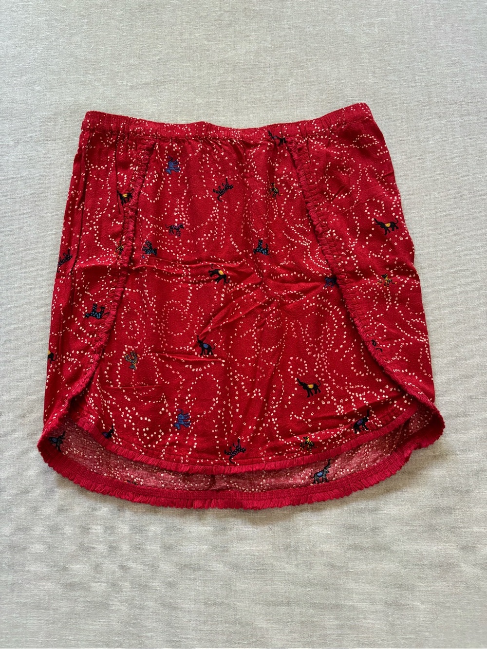 Hinge red fringe animal print whimsical boho skirt size XXS